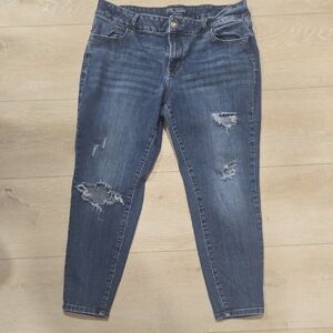 Maurices Dark Blue Distressed Ankle Jeans